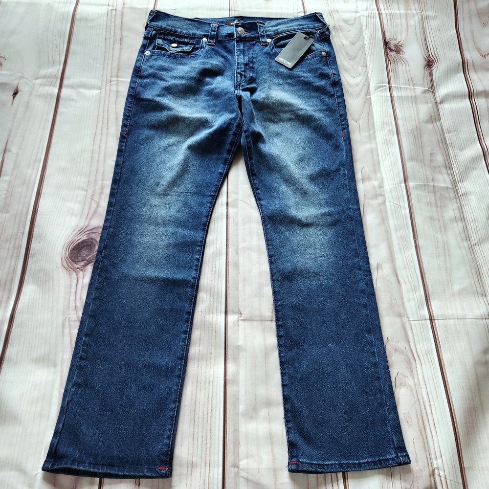 NWT True Religion "Ricky Big T Flap Straight" Leg Blue Jean | Men's Size 34x34 - Picture 3 of 12